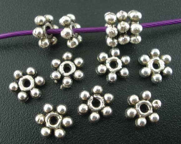 Picture of Zinc Based Alloy Spacer Beads Snowflake Flower Antique Silver About 6mm x 6mm, Hole:Approx 1.3mm, 200 PCs