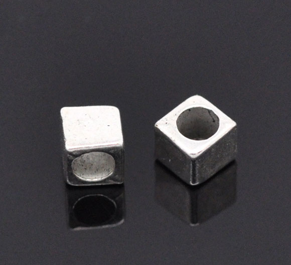 Picture of Zinc Based Alloy Spacer Beads Cube Antique Silver Color Color Plated About 4mm x 4mm, Hole: Approx 2.6mm, 200 PCs