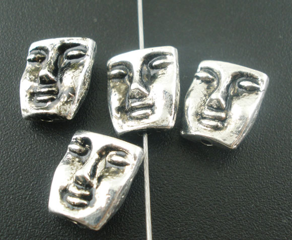 Picture of Zinc Based Alloy Spacer Beads Irregular Antique Silver Color Smile Color Plated About 12mm x 10mm, Hole: Approx 1.6mm, 30 PCs