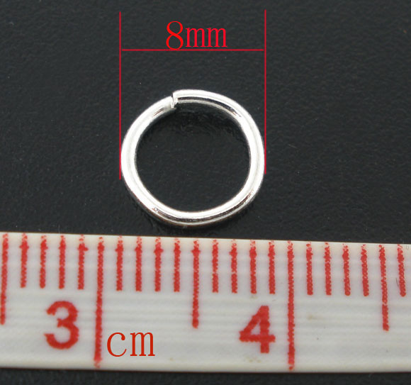 Picture of 1mm Iron Based Alloy Open Jump Rings Findings Round Silver Plated 8mm Dia, 400 PCs