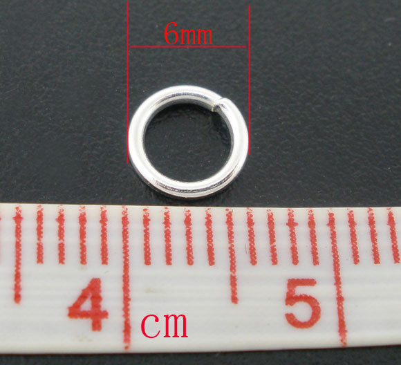 Picture of 0.9mm Iron Based Alloy Open Jump Rings Findings Round Silver Plated 6mm Dia, 600 PCs