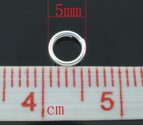 Picture of 0.6mm Iron Based Alloy Double Split Jump Rings Findings Round Silver Plated 5mm Dia, 1000 PCs