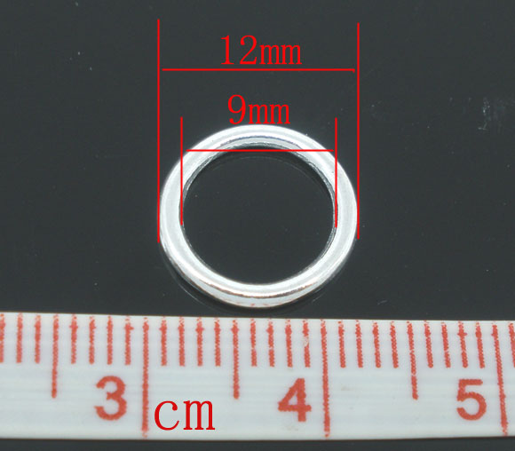 Picture of 1mm Zinc Based Alloy Closed Soldered Jump Rings Findings Round Silver Plated 12mm Dia, 100 PCs