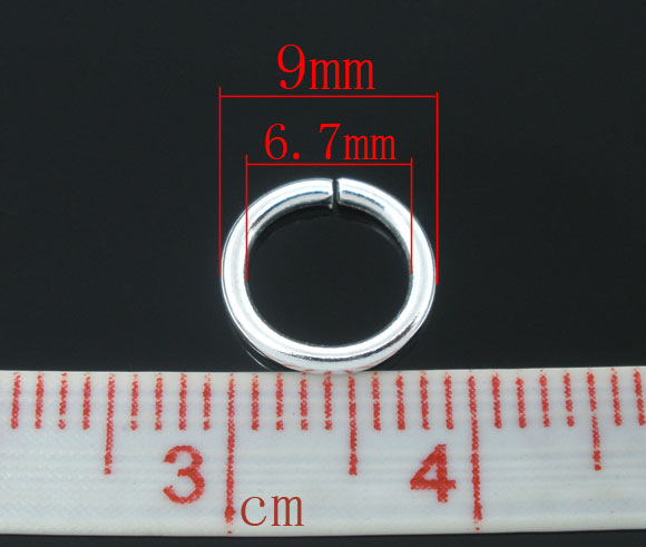 Picture of 1.2mm Iron Based Alloy Open Jump Rings Findings Round Silver Plated 9mm Dia, 300 PCs