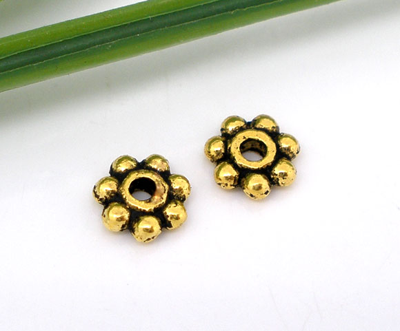 Picture of Zinc Based Alloy Spacer Beads Flower Gold Tone Antique Gold About 5mm x 5mm, Hole:Approx 0.8mm, 400 PCs