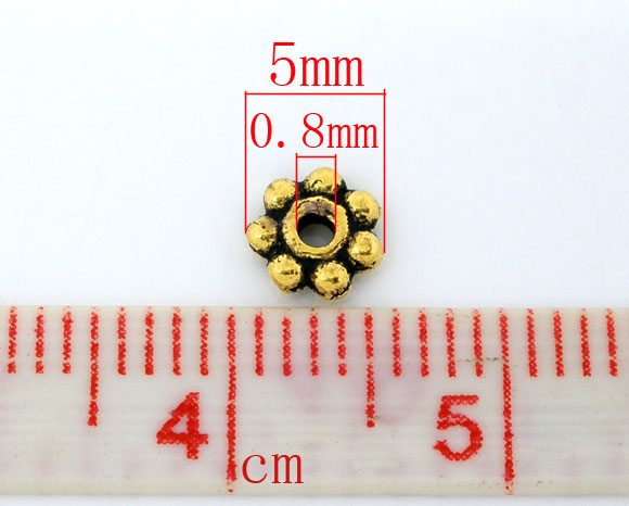 Picture of Zinc Based Alloy Spacer Beads Flower Gold Tone Antique Gold About 5mm x 5mm, Hole:Approx 0.8mm, 400 PCs