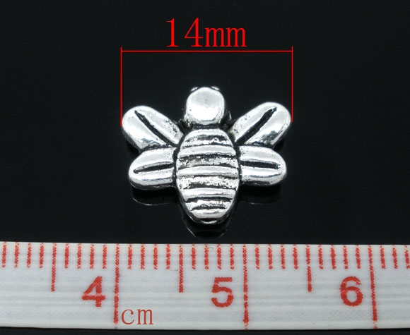 Picture of Zinc Based Alloy Beads Bee Antique Silver About 14mm x 12mm, Hole:Approx 1mm, 50 PCs