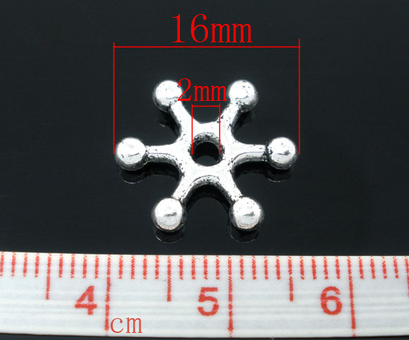 Picture of Zinc Based Alloy Spacer Beads Snowflake Antique Silver About 16mm x 14mm, Hole:Approx 2mm, 50 PCs