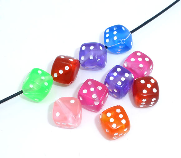 Picture of Acrylic Bubblegum Beads Dice At Random Transparent About 8mm x 8mm, Hole: Approx 1.3mm, 100 PCs