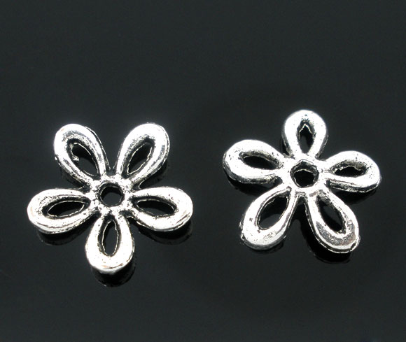 Picture of Zinc Based Alloy Spacer Beads Flower Antique Silver About 11mm x 11mm, Hole:Approx 1.4mm, 100 PCs