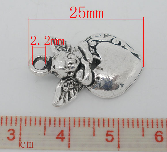 Picture of 20 Antique Silver Angel&Heart Charm Pendants 25x16mm