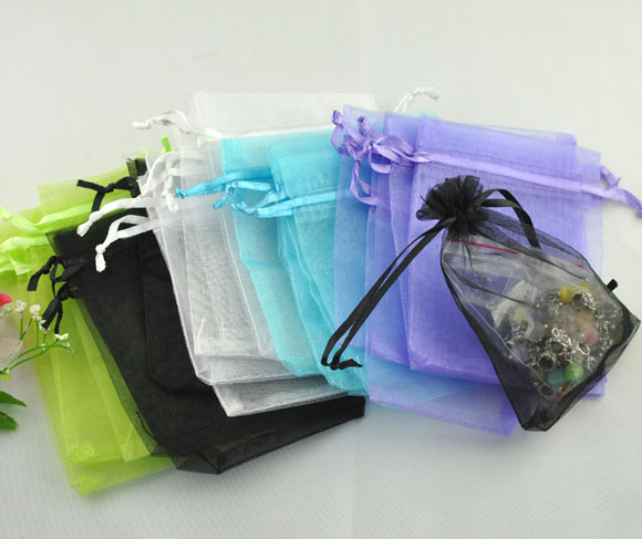Picture of Wedding Gift Organza Jewelry Bags Drawstring Rectangle Mixed 12cm x9cm(4 6/8" x3 4/8"), 100 PCs