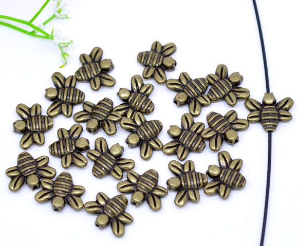 Picture of Zinc Based Alloy Beads Bees Antique Bronze About 14mm x 12mm, Hole:Approx 1mm, 50 PCs