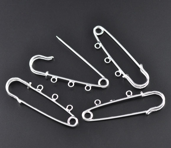 Picture of Silver Plated 3Holes Brooches Findings 7cm, sold per packet of 20