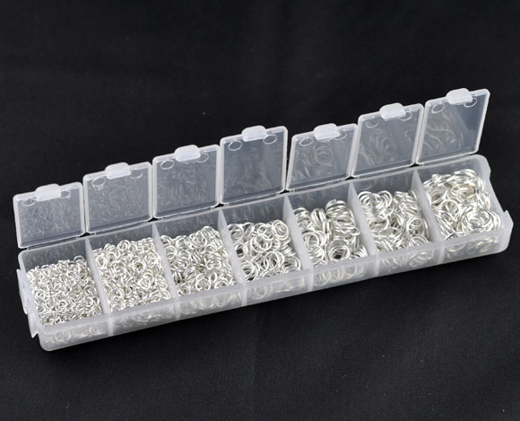 プラスチック+アルミ 丸カン 円形 銀メッキ 3mm-8mm直径、 1 箱 の画像
