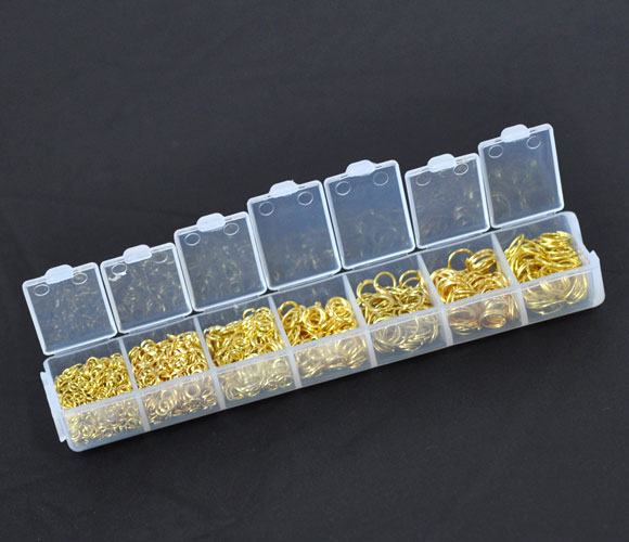 Picture of Alloy Open Jump Rings Mixed Gold Plated 9mm - 3mm, 1 Box(1780 PCs Assorted)