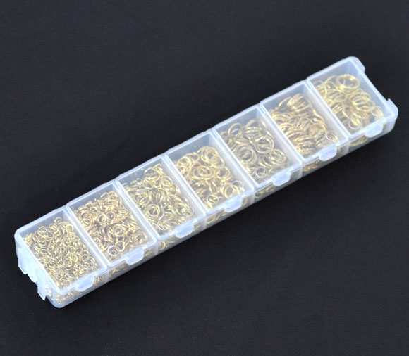 プラスチック+アルミ 丸カン 圧着ビーズ 円形 金メッキ 3mm-9mm直径、 1 箱 の画像