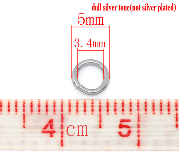 Picture of 304 Stainless Steel Opened Jump Rings Findings Round Silver Tone 5mm( 2/8") Dia, 500 PCs