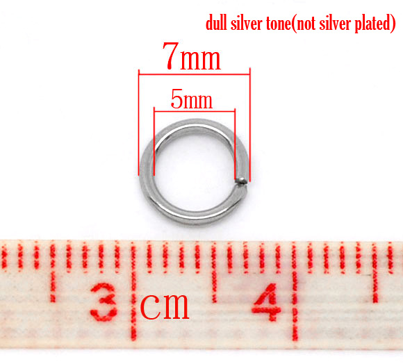 Picture of 304 Stainless Steel Opened Jump Rings Findings Round Silver Tone 7mm( 2/8") Dia, 500 PCs