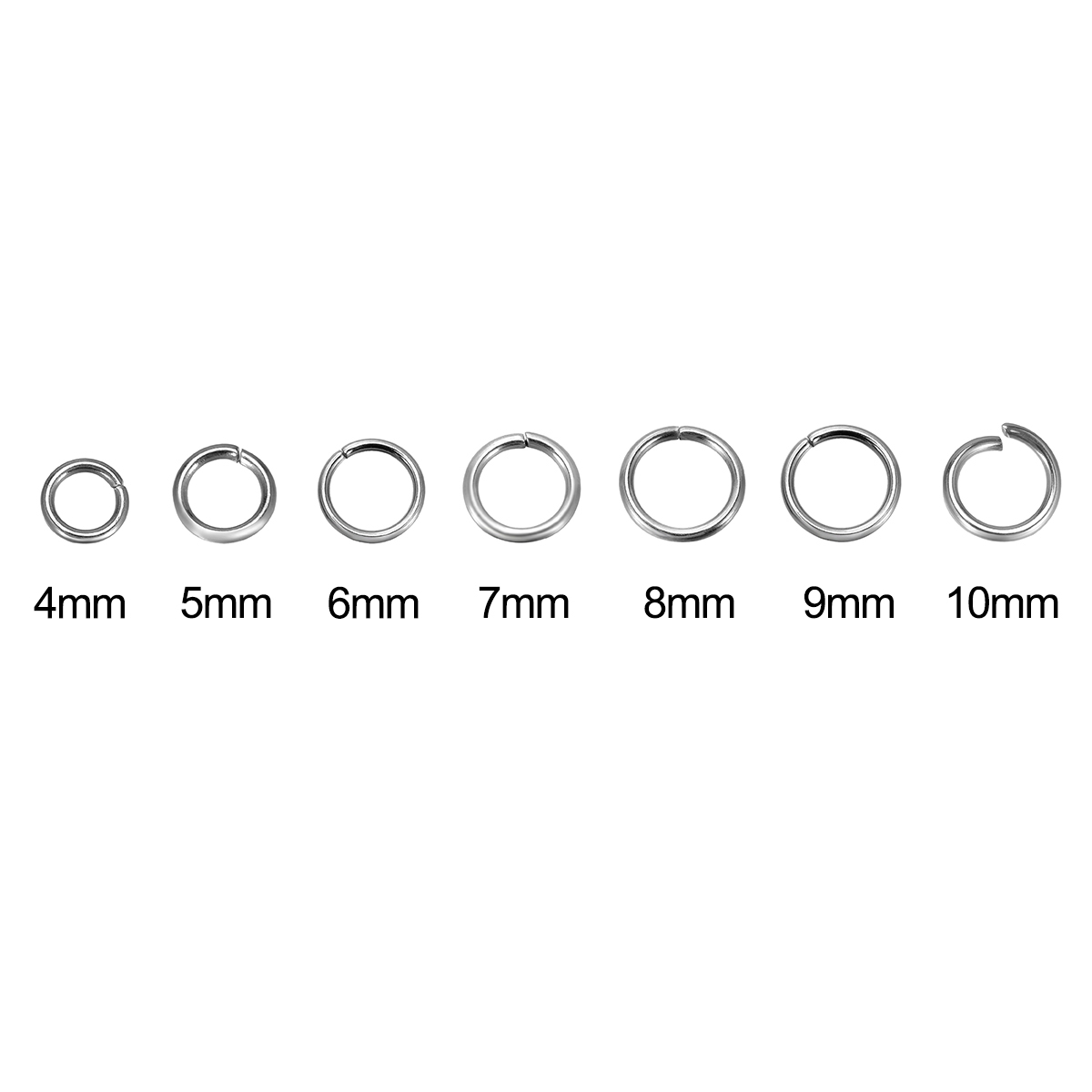 Picture of 304 Stainless Steel Opened Jump Rings Findings Round Silver Tone 8mm( 3/8") Dia, 500 PCs