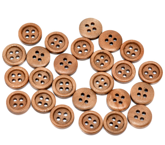 Picture of Wood Sewing Buttons 4 Holes Scrapbooking Round Coffee 15mm( 5/8") Dia, 150 PCs