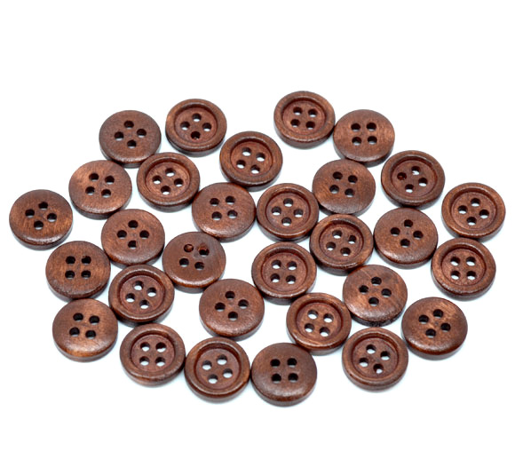 Picture of Wood Sewing Buttons Scrapbooking 4 Holes Round Dark Coffee 15mm( 5/8") Dia, 150 PCs
