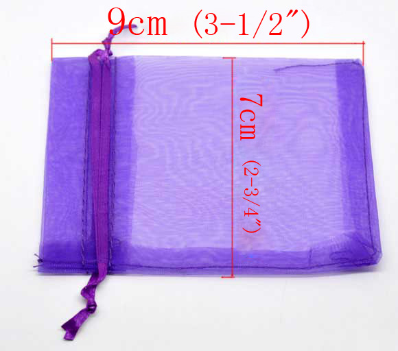 結婚祝い ギフト オーガンジー袋 巾着袋 アクセサリーバック ラッピング   ジュエリーポーチ 巾着袋 長方形 紫 9cm x 7cm、 100 個 の画像