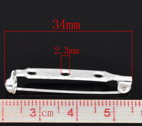 Picture of Alloy Pin Brooches Back Bar Findings Silver Plated 34mm(1 3/8") x 8mm( 3/8"), 80 PCs