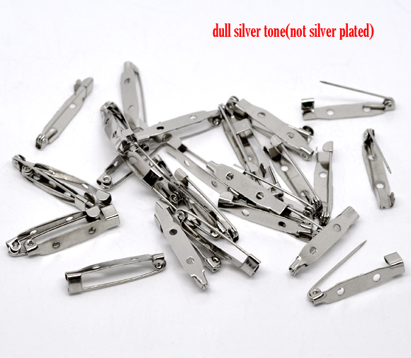 Picture of Alloy Pin Brooches Back Bar Findings Silver Tone 31x6mm(1 2/8" x 2/8"), 100 PCs