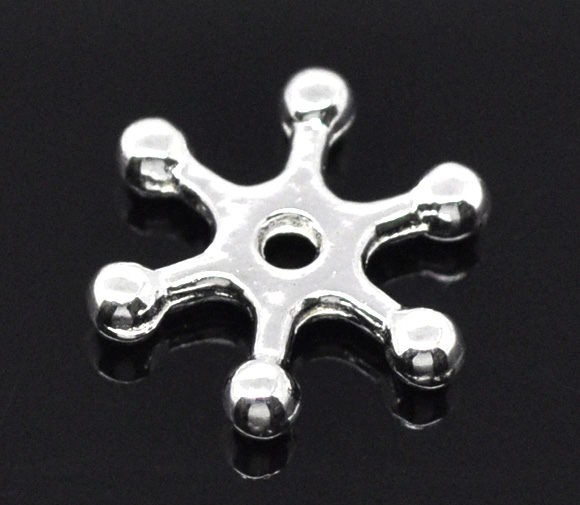 Picture of Zinc Based Alloy Spacer Beads Snowflake Silver Plated About 12mm x 12mm, Hole:Approx 1.3mm, 100 PCs