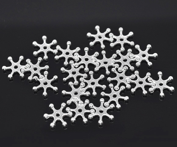 Picture of Zinc Based Alloy Spacer Beads Snowflake Silver Plated About 8mm x 8mm, Hole:Approx 1.2mm, 300 PCs