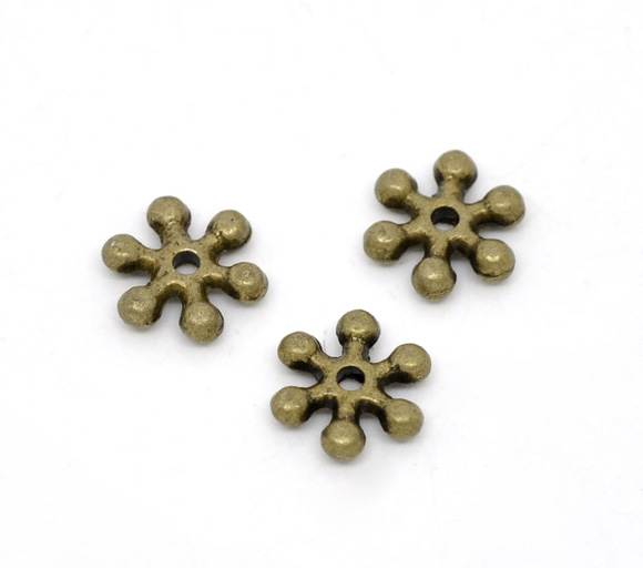 Picture of Zinc Based Alloy Spacer Beads Snowflake Antique Bronze About 8mm x 8mm, Hole:Approx 1mm, 300 PCs