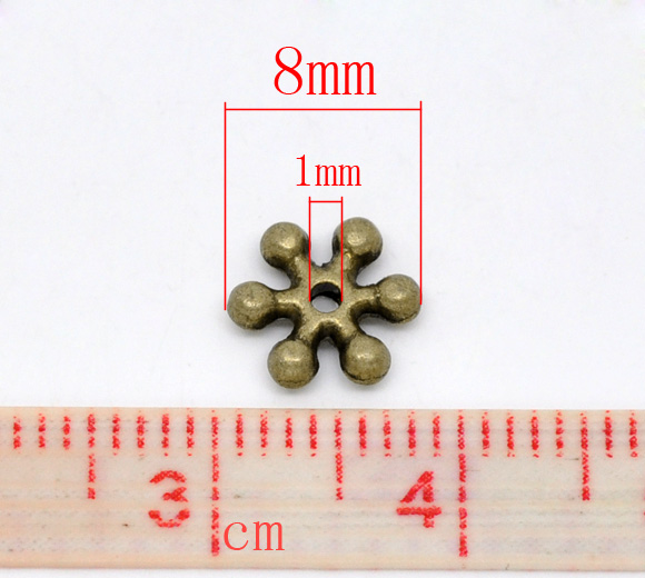 Picture of Zinc Based Alloy Spacer Beads Snowflake Antique Bronze About 8mm x 8mm, Hole:Approx 1mm, 300 PCs