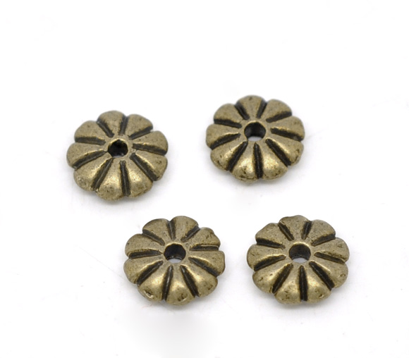 Picture of Zinc Based Alloy Spacer Beads Daisy Flower Antique Bronze About 7mm x 7mm, Hole:Approx 1.3mm, 100 PCs