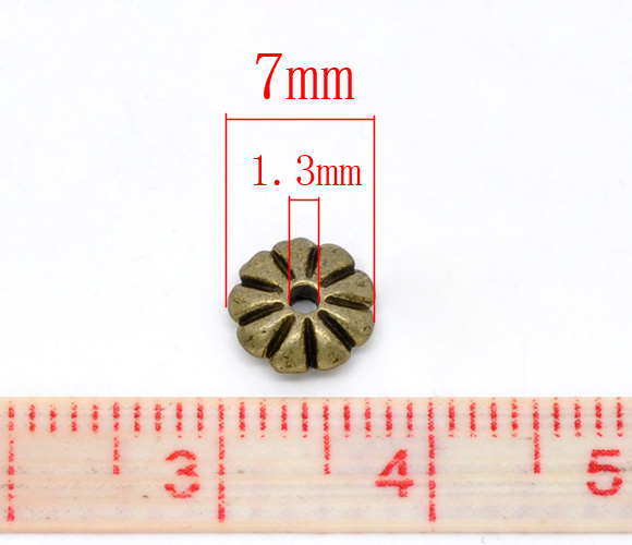 Picture of Zinc Based Alloy Spacer Beads Daisy Flower Antique Bronze About 7mm x 7mm, Hole:Approx 1.3mm, 100 PCs