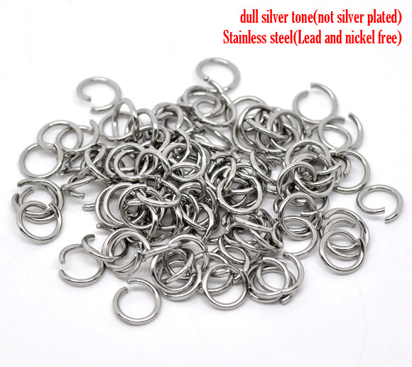 Picture of 304 Stainless Steel Opened Jump Rings Findings Round Silver Tone 9mm( 3/8") Dia, 200 PCs