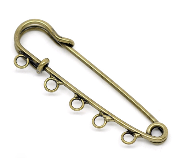 Picture of Bronze Tone 5 Holes Brooches Findings 5cm x 1.5cm, sold per packet of 30