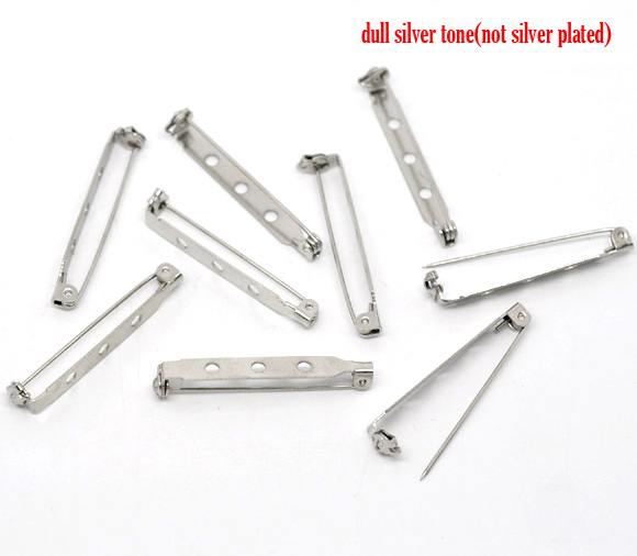 Picture of Iron Based Alloy Pin Brooches Back Bar Findings Silver Tone 39mm(1 4/8") x 5mm( 2/8"), 50 PCs