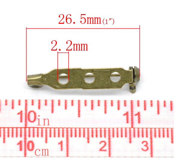 Picture of Iron Based Alloy Pin Brooches Back Bar Findings Antique Bronze 26.5mm(1") x 5mm( 2/8"), 100 PCs