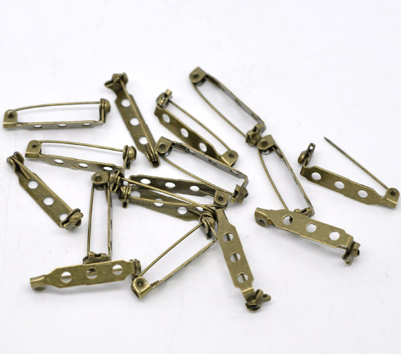 Picture of Iron Based Alloy Pin Brooches Back Bar Findings Antique Bronze 26.5mm(1") x 5mm( 2/8"), 100 PCs