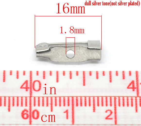 Picture of Iron Based Alloy Pin Brooches Back Bar Findings Silver Tone 16mm( 5/8") x 4mm( 1/8"), 200 PCs