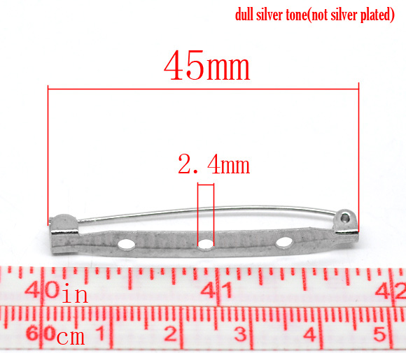 Picture of Iron Based Alloy Pin Brooches Back Bar Findings Silver Tone 45x5mm(1 6/8" x 2/8"), 50 PCs