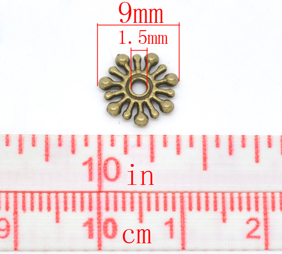 Picture of Zinc Based Alloy Spacer Beads Snowflake Antique Bronze About 9mm x 9mm, Hole:Approx 1.5mm, 200 PCs