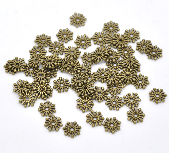 Picture of Zinc Based Alloy Spacer Beads Snowflake Antique Bronze About 9mm x 9mm, Hole:Approx 1.5mm, 200 PCs