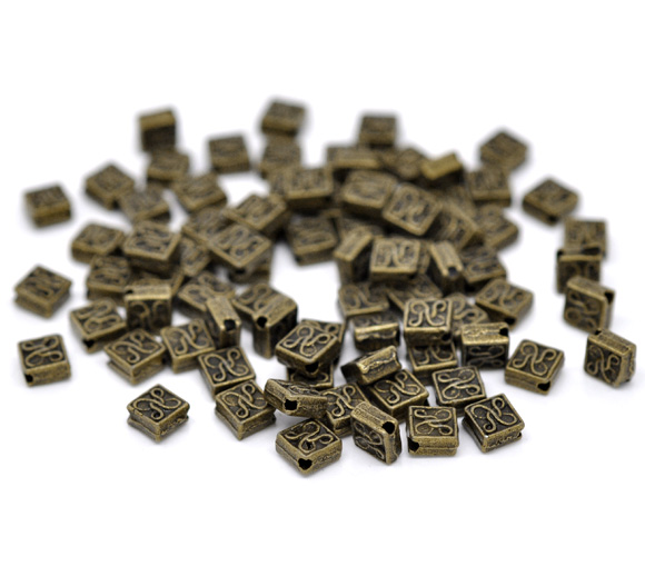 Picture of Zinc Based Alloy Spacer Beads Rhombus Antique Bronze Flower Color Plated About 5mm x 5mm, Hole: Approx 1.2mm, 120 PCs