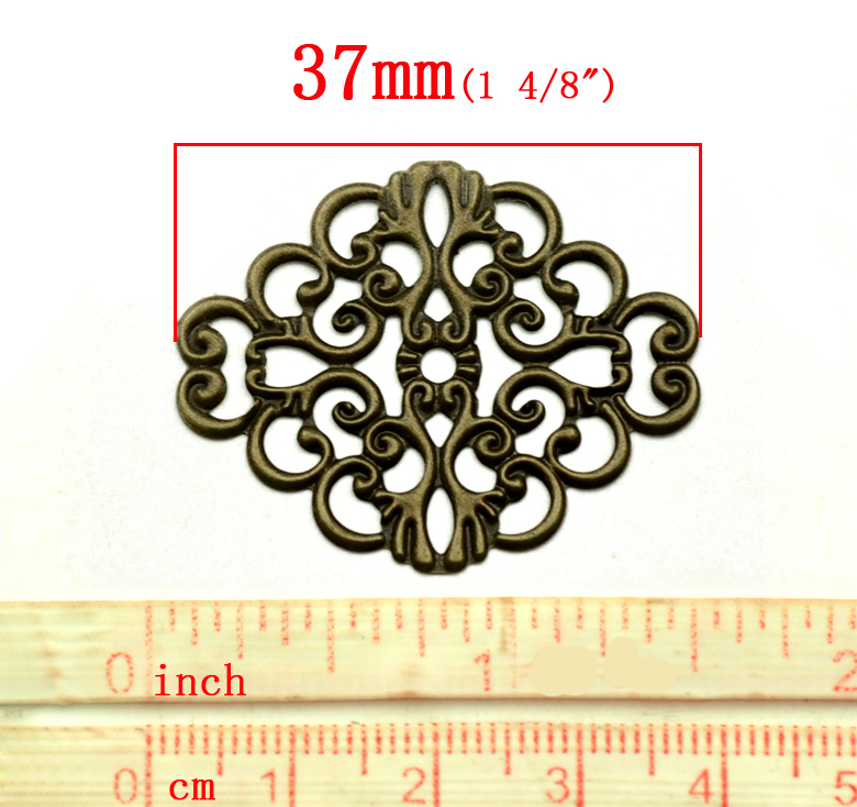 Picture of Antique Bronze Flower Wraps Filigree Stamping Connectors 37x30mm, sold per packet of 50