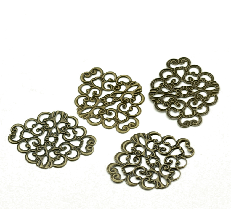 Picture of Antique Bronze Flower Wraps Filigree Stamping Connectors 37x30mm, sold per packet of 50