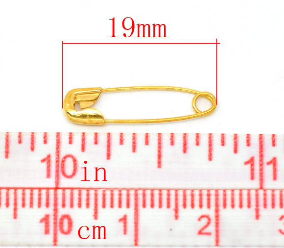 Picture of Gold Plated Safety Pins Findings 19x5mm, sold per packet of 500