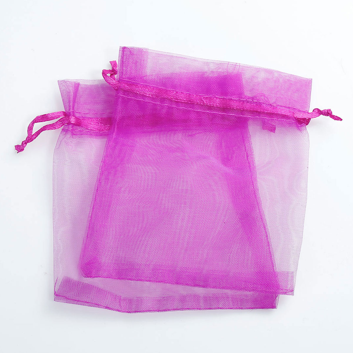 Picture of Wedding Gift Organza Jewelry Bags Drawable Rectangle Fuchsia 12cm x9cm(4 6/8" x3 4/8"), 100 PCs
