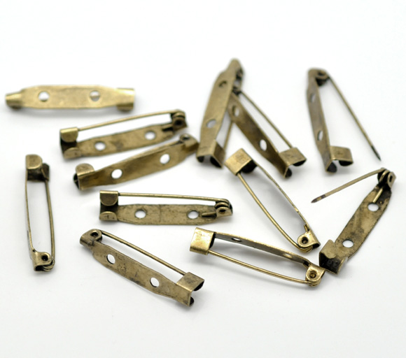 Picture of Iron Based Alloy Pin Brooches Back Bar Findings Antique Bronze 31mm(1 2/8") x 6mm( 2/8"), 100 PCs